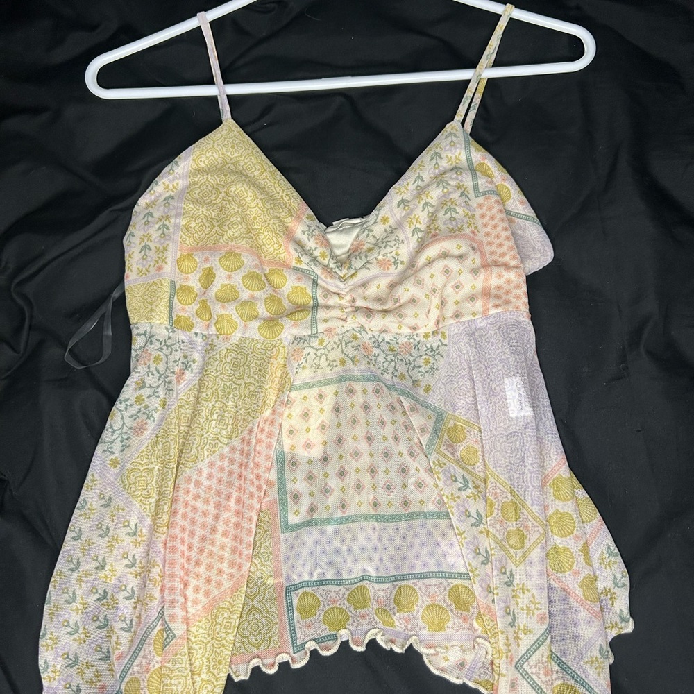 Patchwork Spaghetti Strap Babydoll Top